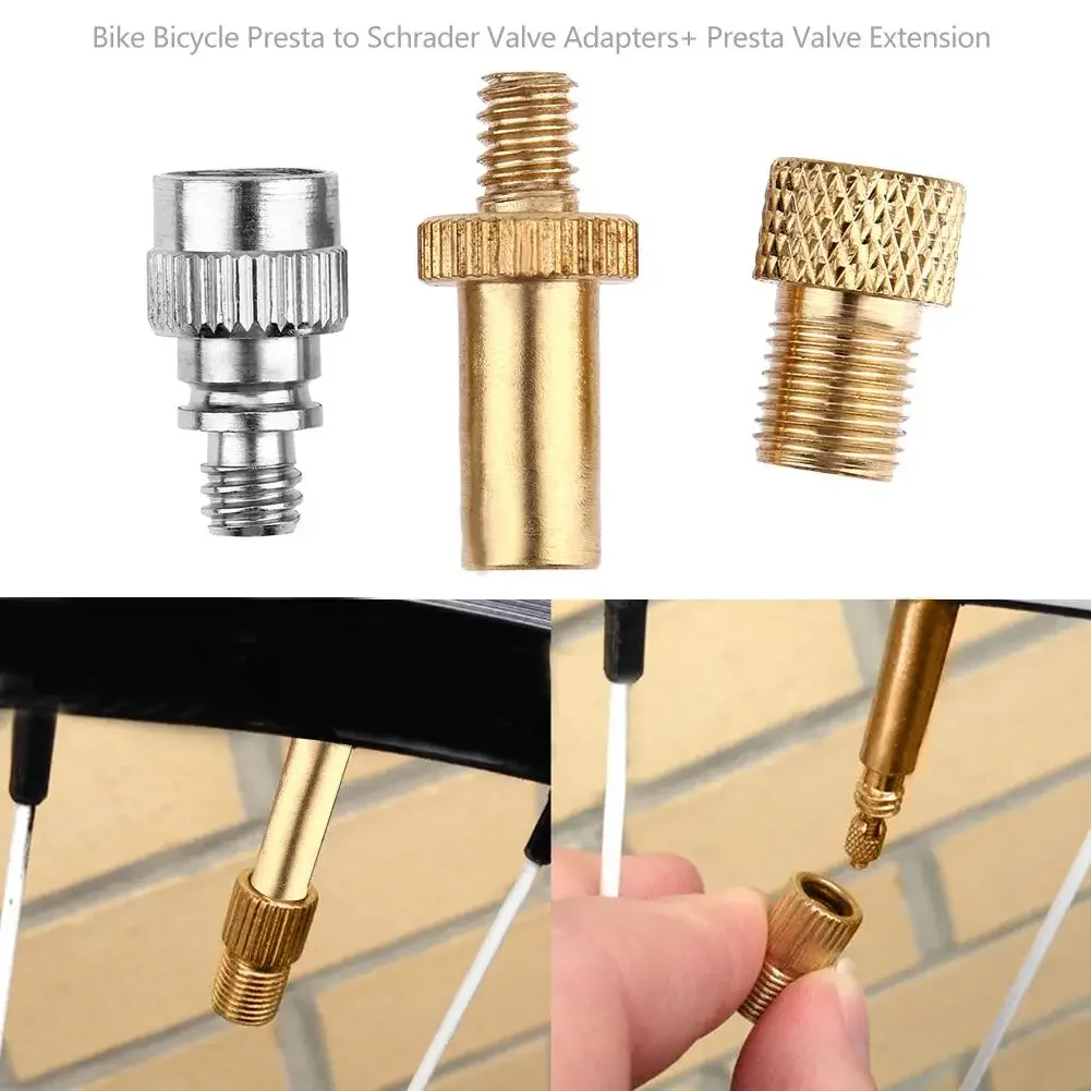 1SET Bike Bicycle Presta to Schrader Valve Adapters+ Presta Valve Extension Bike Tire French Valve Adapter Bicycle Accessories