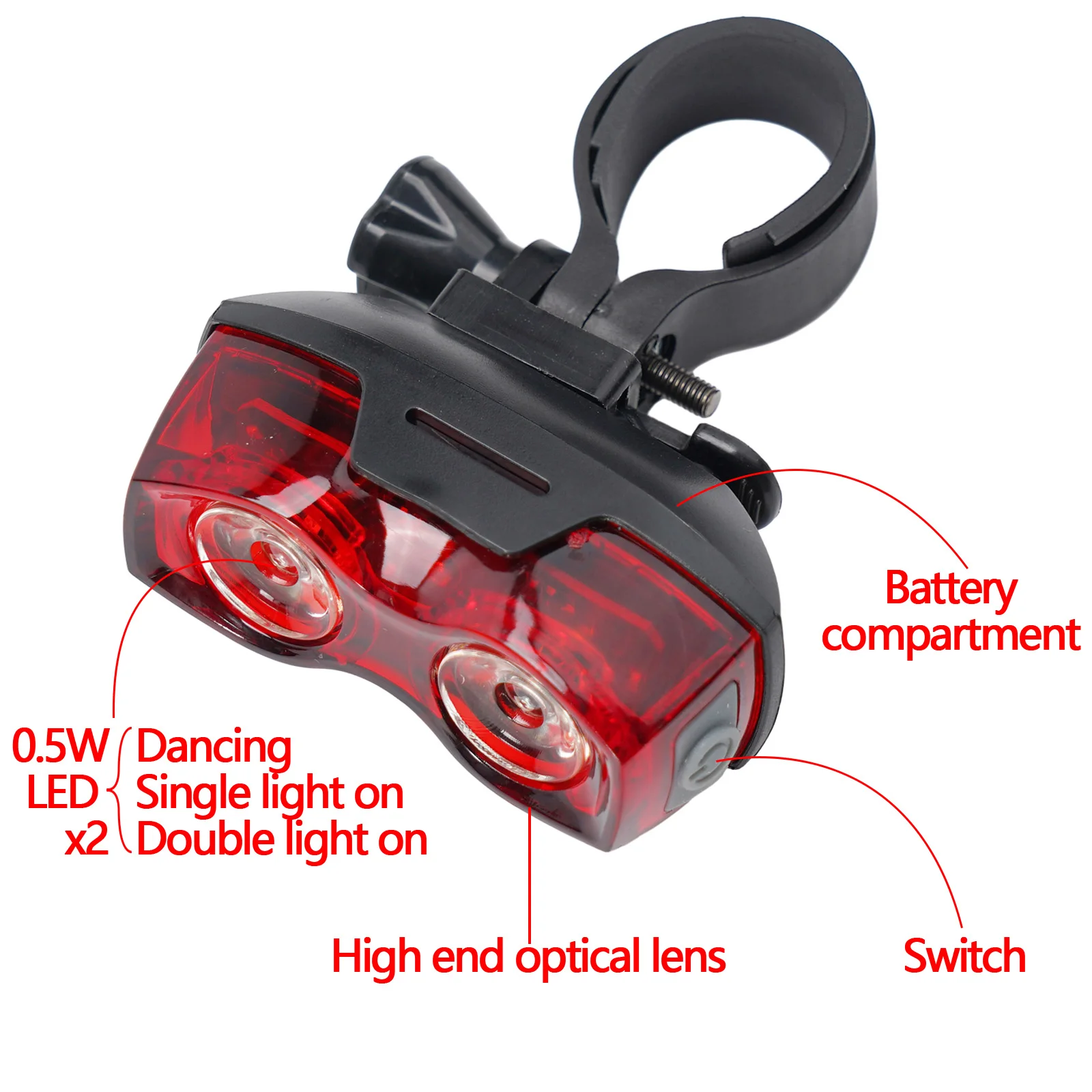 1Pcs Bicycle Tail Light  Mountain Bike Red Tail Light  Horizontal Vertical  MTB Safety For Night  Riding Lighting Taillight