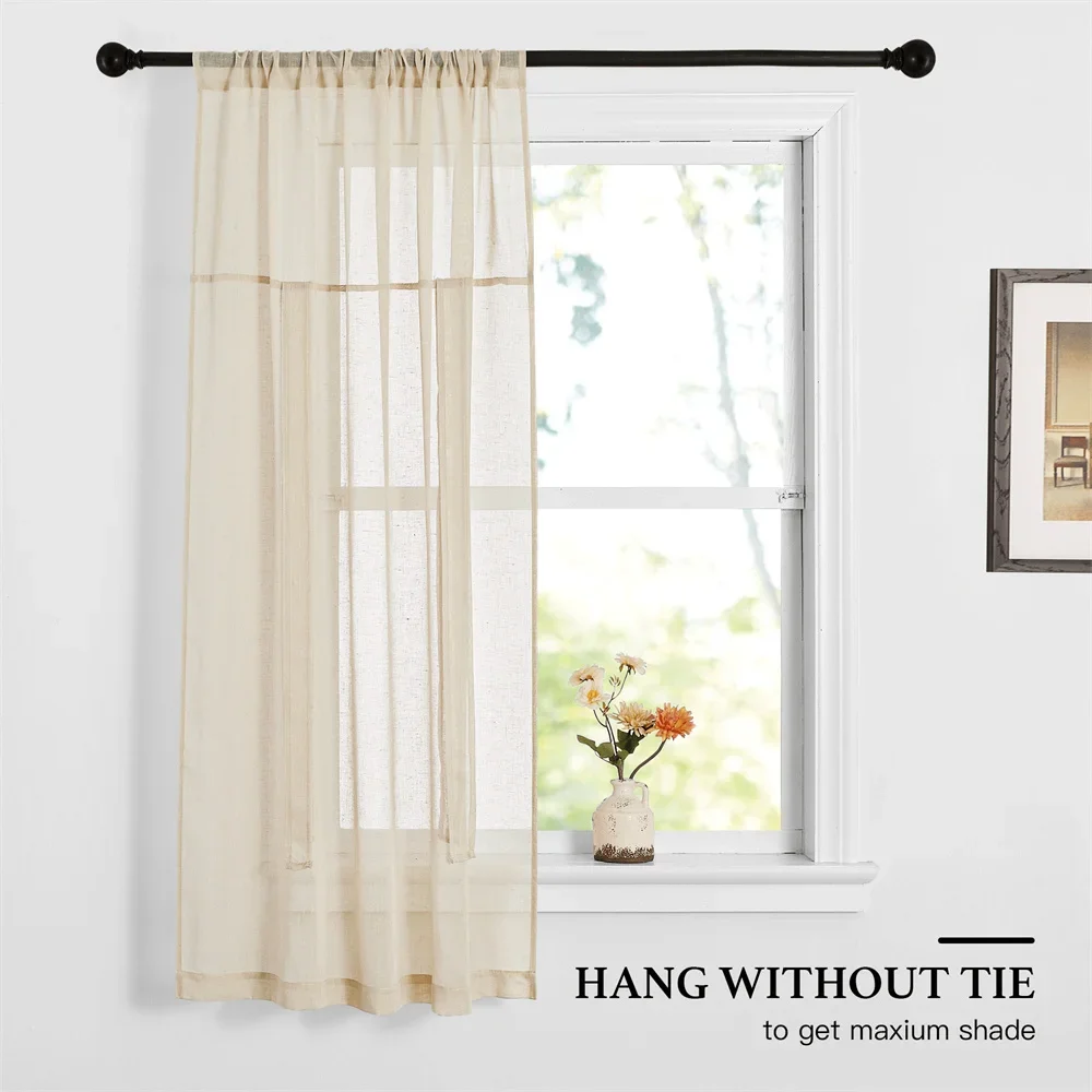 RYB HOME 1PC Tie Up Shade Rod Pocket Sheer Curtain Modern Solid European and American Style for Kitchen Small Window