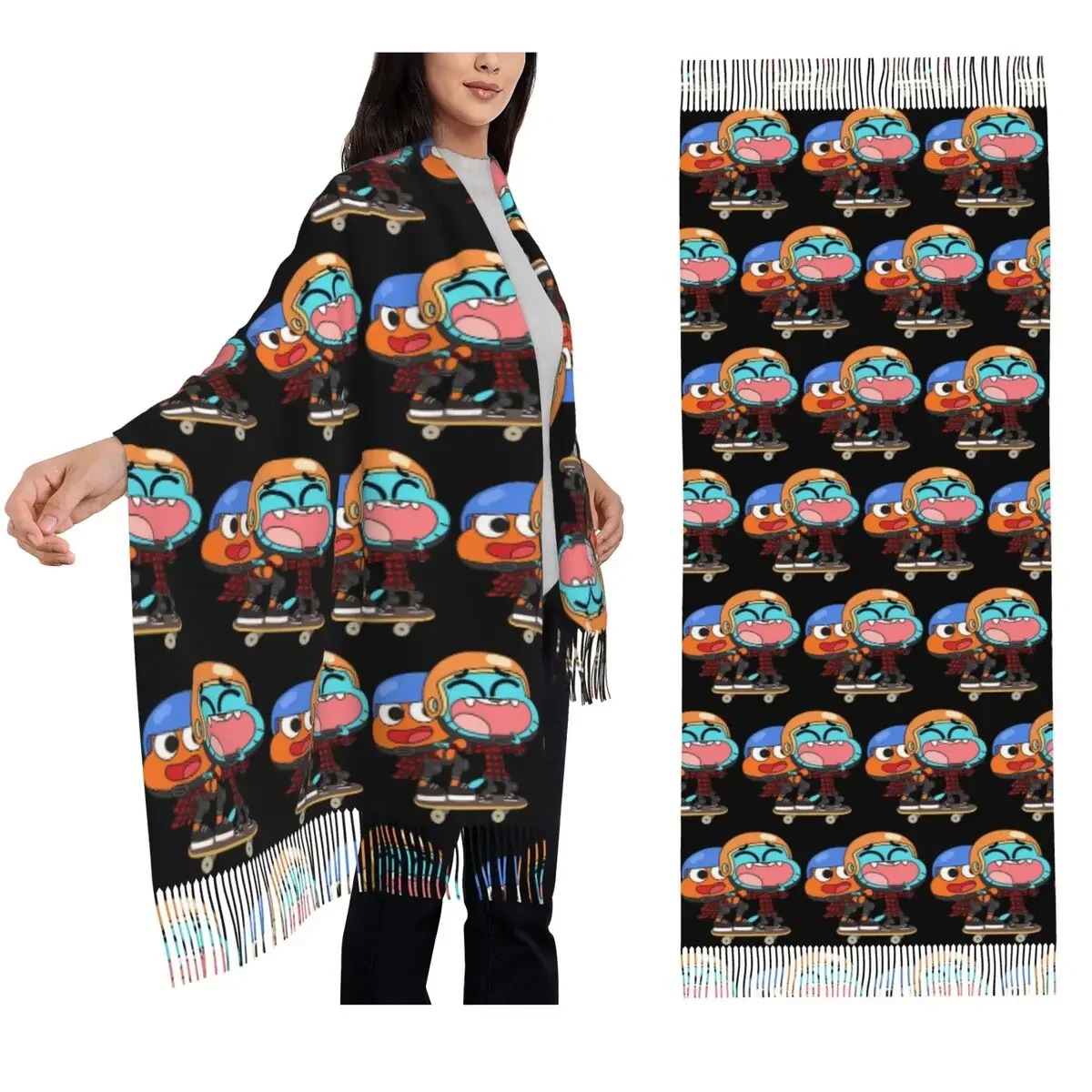 

Шарф для скейтбординга Gumball Darwin, шарфы с кисточками, женские мягкие теплые шали и накидки, длинная осенне-зимняя шаль