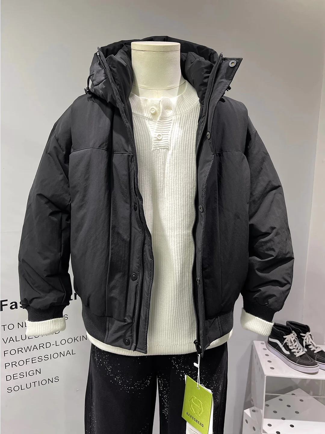 

Men's Thiened Warm Du down Workwear Jaet American Retro 90 White Du Feather Hooded Loose Versatile Outerwear Coat