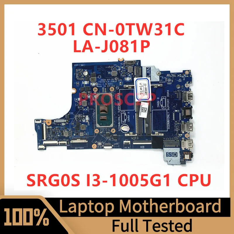 

CN-0TW31C 0TW31C TW31C Mainboard For DELL 3501 Laptop Motherboard With SRG0S I3-1005G1 CPU FDI55 LA-J081P 100% Fully Tested Good