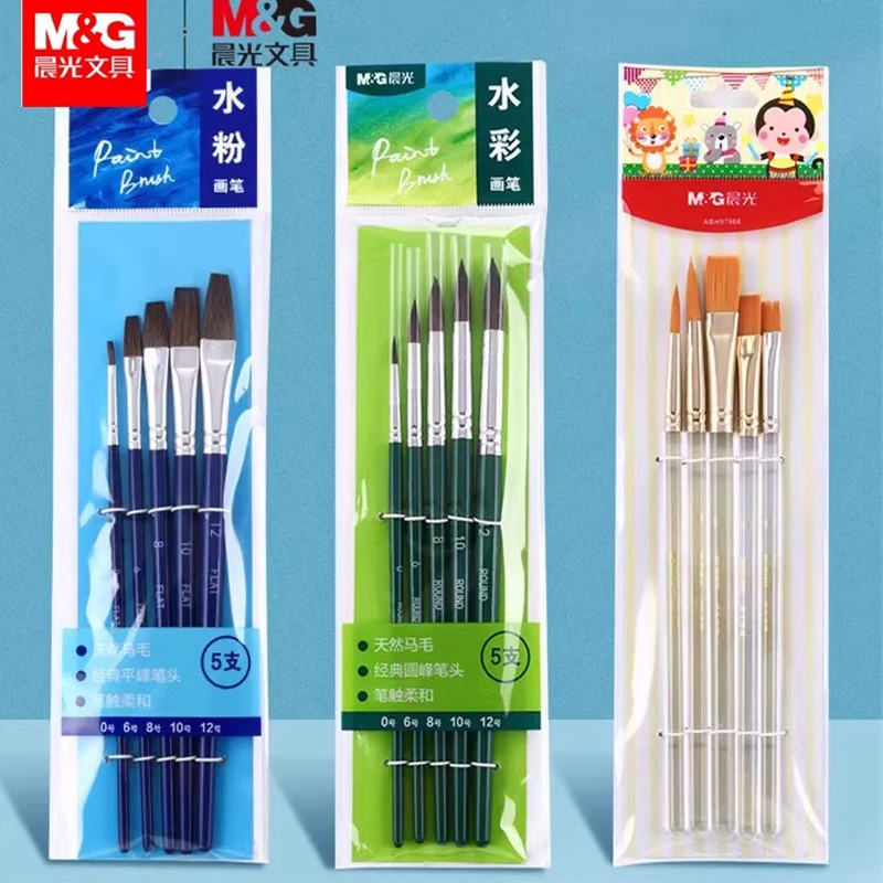 M & G – ensemble de pinceaux professionnels en acrylique et à pointe ronde et plate, pinceaux artisanaux pour aquarelle, huile, Gouache