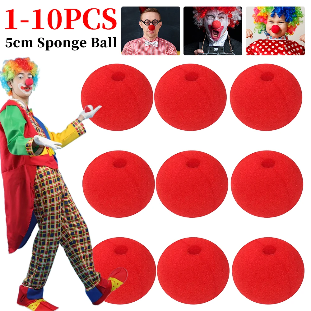 

1-10PCS 50mm Soft Foam Circus Clown Nose Red Sponge Balls Reusable for Red Nose Day Party Funny Stage Performance Props