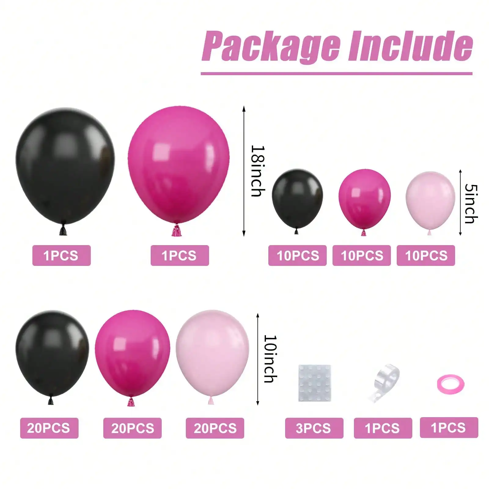 طقم قوس بالون جارلاند 97 قطعة من بالونات اللاتكس باللون الأحمر الوردي والأسود والوردي