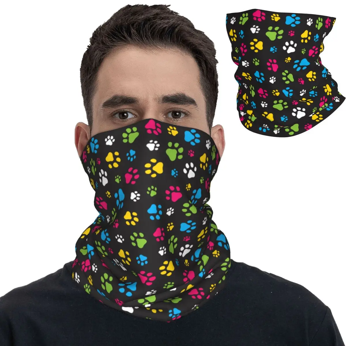 Colorful Dog Paw Animal Foot Prints Bandana Neck Cover Printed Balaclavas Magic Scarf Riding for Men Women Adult Windproof