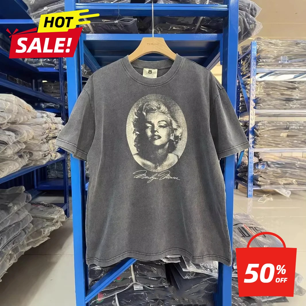 

New Spring Summer New S.M Character Image Printing Washing Distressed Short Sleeves T-Shirt for Men and Women Same Style