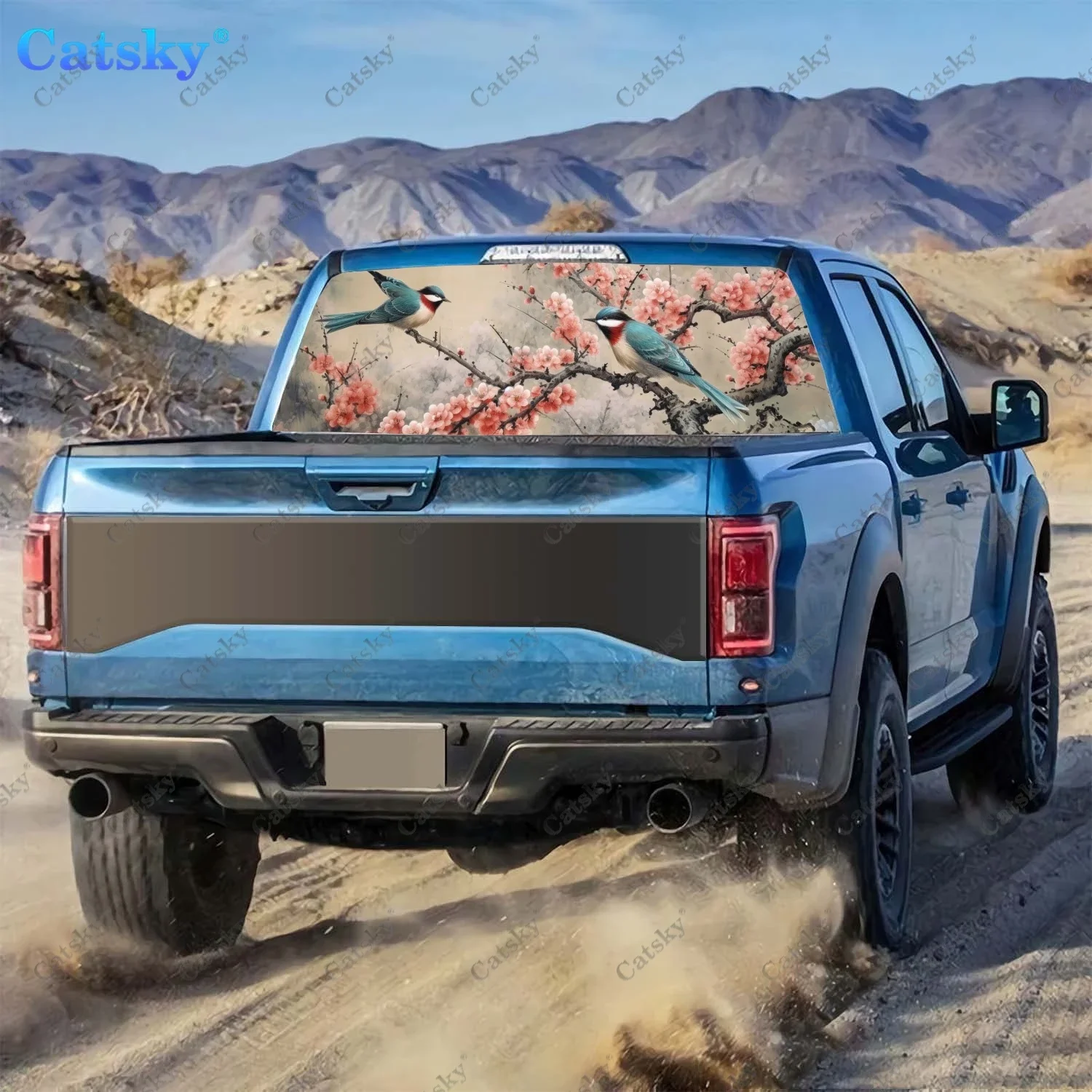 Birds on Tree Branch Painting Rear Window Decal Fit Pickup,Truck,Car Universal See Through Perforated Back Window Vinyl Sticker
