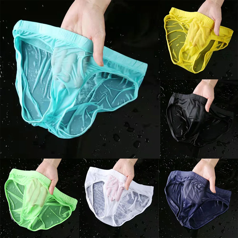 

Sleep Bottoms Daily Men's Ice Silk Briefs Gay Sissy Pouch Underwear Male Quick Dry Breathable Low-Waist Underpants Knickers