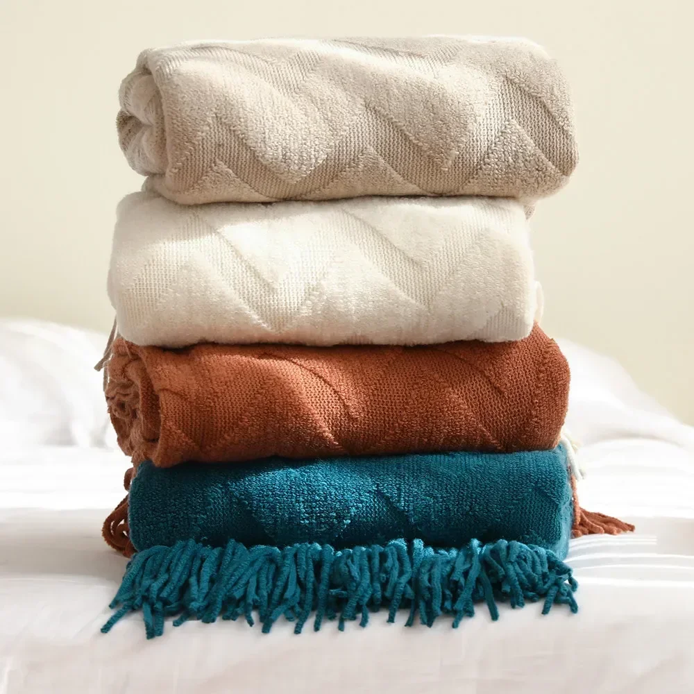 Throw Blanket for Couch Cream White Versatile Knit Woven Chenille Blanket for Chair Super Soft Warm Decorative Blanket