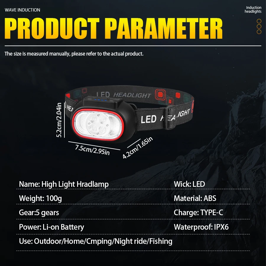 C2 Powerful 4 LED Sensor Headlamp USB Rechargeable Headlight Led Head Torch Camping Search Light Head Flashlight Fishing Lantern
