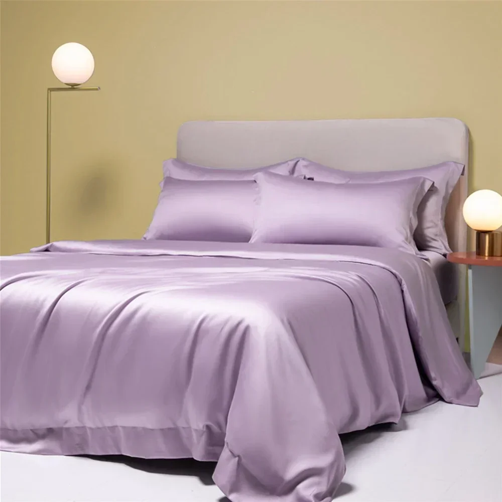 Lofuka Lady Purple 100% Pure Silk Bedding Set Beauty Double Queen King Quilt Cover Flat Sheet Pillowcase For Healthy Sleep