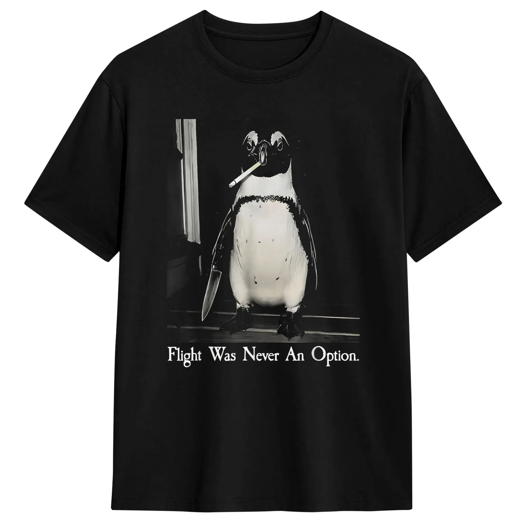 Flight was Never an Option Penguin Smoking Funny Bird Meme T-Shirt Summer  Harajuku T-Shirts 100% Cotton Tees Short Sleeve Tops