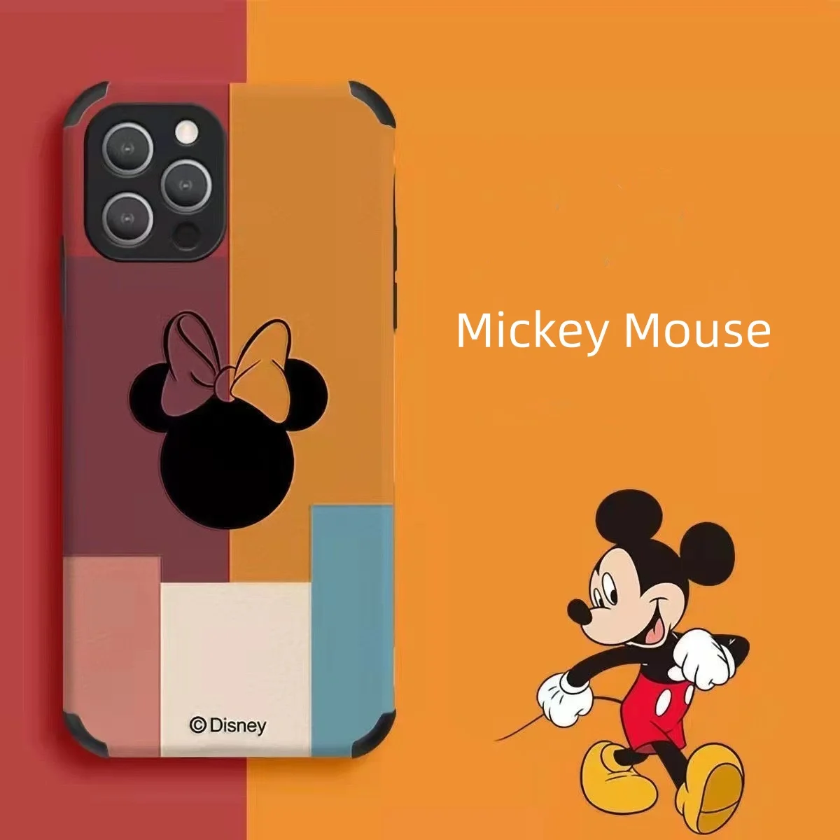 Cute Patchwork Lattice Mickey Mouse Disney  Anti-drop Phone Case For iPhone 11 12 13 14 15Pro Max Leather Silicone Cartoon Case