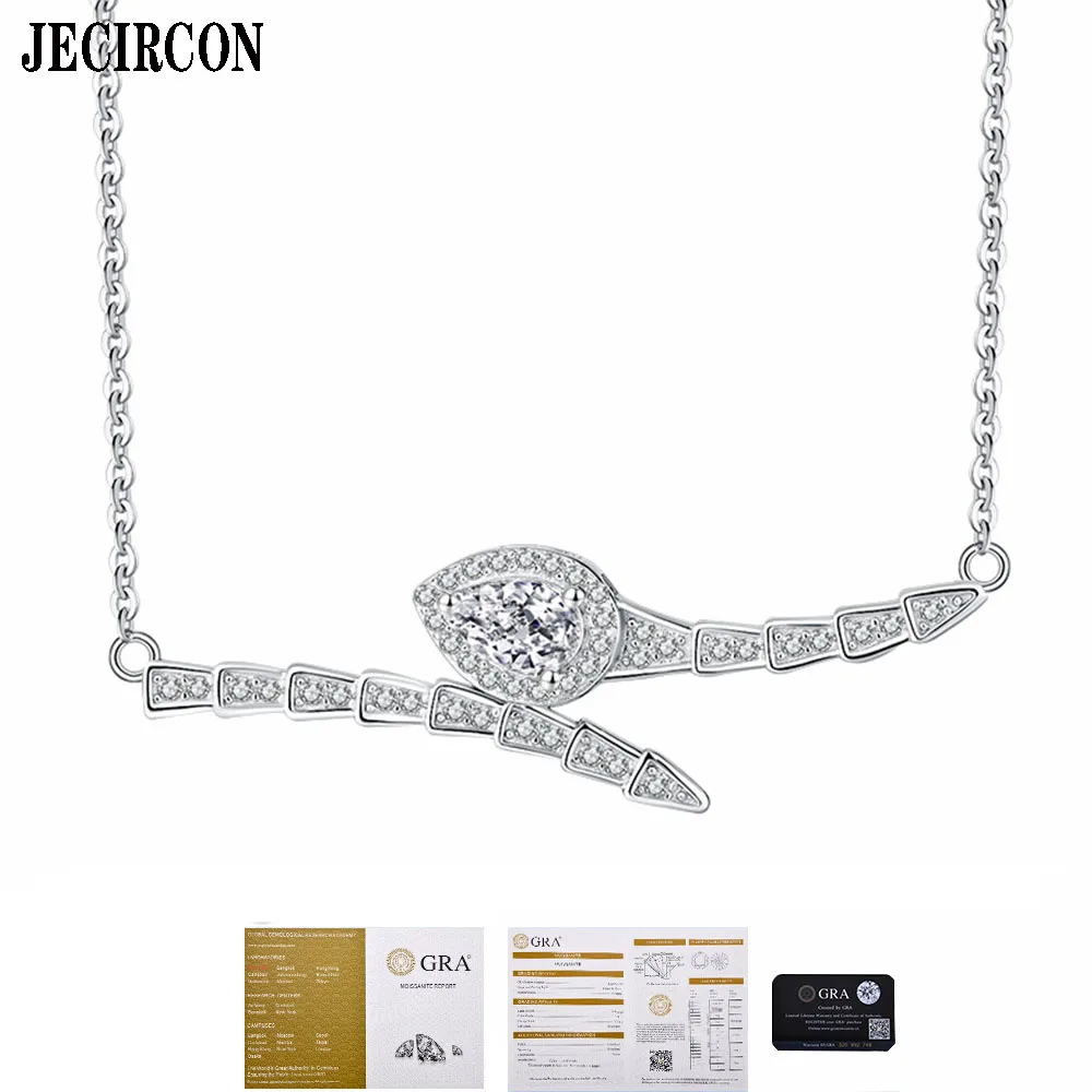 

JECIRCON S925 Sterling Silver Moissanite Necklace Simple Personality Snake Pendant Temperament Clavicle Chain Hot Sale Jewelry