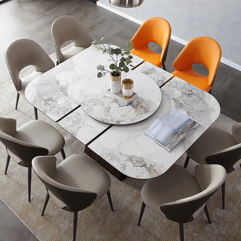 Nordic Solid Wood Rock Slab Dining Table Household Retractable Folding Multi-functional Stretching Square Small Apartment Dining