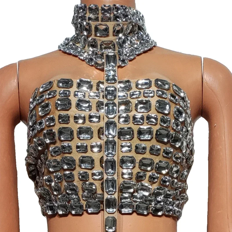 Volledige Grote Steentjes Top Sexy Uitsparing Jazz Tops Vrouwen Pole Dance Outfit Zanger Dj DS Gogo Dans Kostuums Stadium Solo Wear XS7538