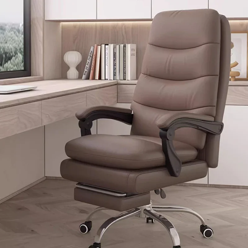 Stylish Brown Office Chair Luxury Footrest Comfortable Swivel Gaming Chair Modern Aesthetic  Office Furniture