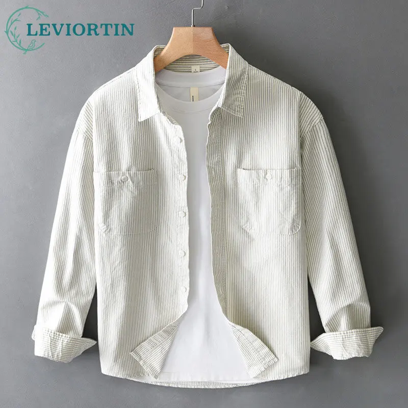 

2025 Spring/Autumn Men's Japanese Casual Pocket Design Long Sleeve Fashion Simple Loose Thin Breathable Youth Collar Shirt