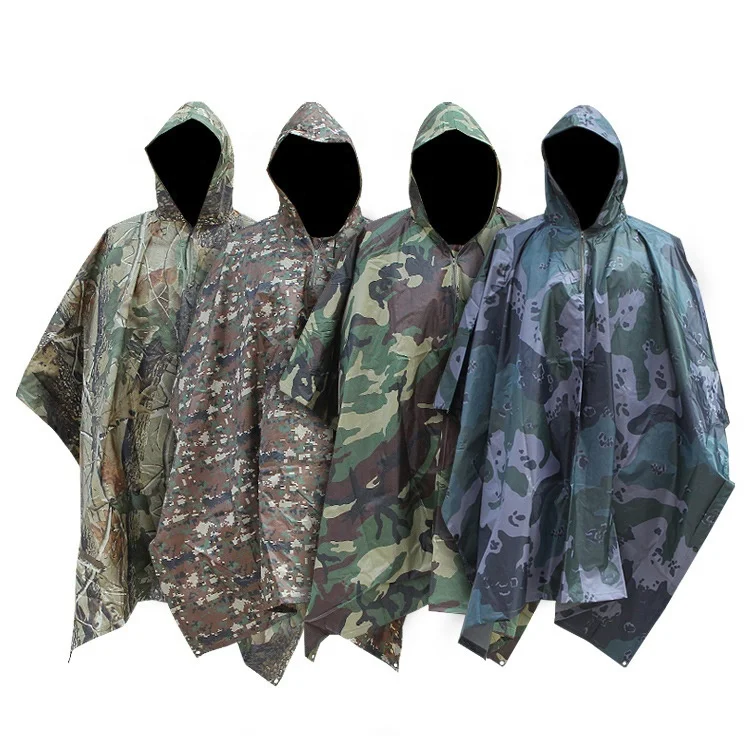 

Waterproof Camouflage PVC Poncho Adult Men's Multifunctional Mountaineering Raincoat for Camping