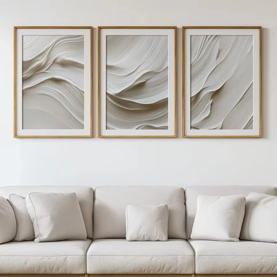 3-piece Set of Beige Soft Tone Minimalist Wave Wall ArtCanvas Painting AbstractPosters and Prints LivingRoom Decoration Pictures