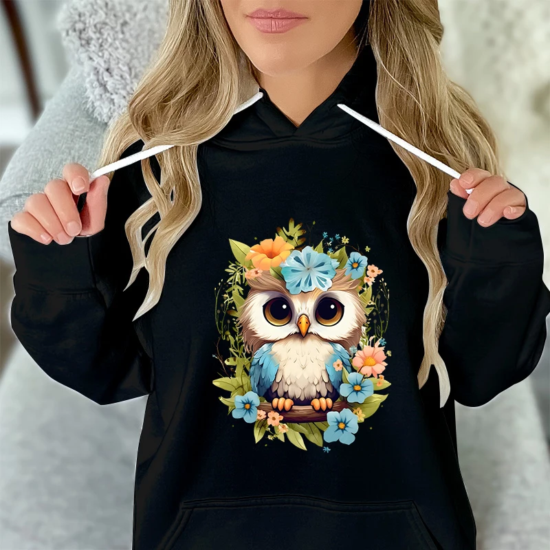 

Cute Owl Flower Cartoon Classic Sweatshirt Hoodie Women/Men Kawaii Cartoon Owl Sweatshirt Unisex Flower Animals Casual Hoodies