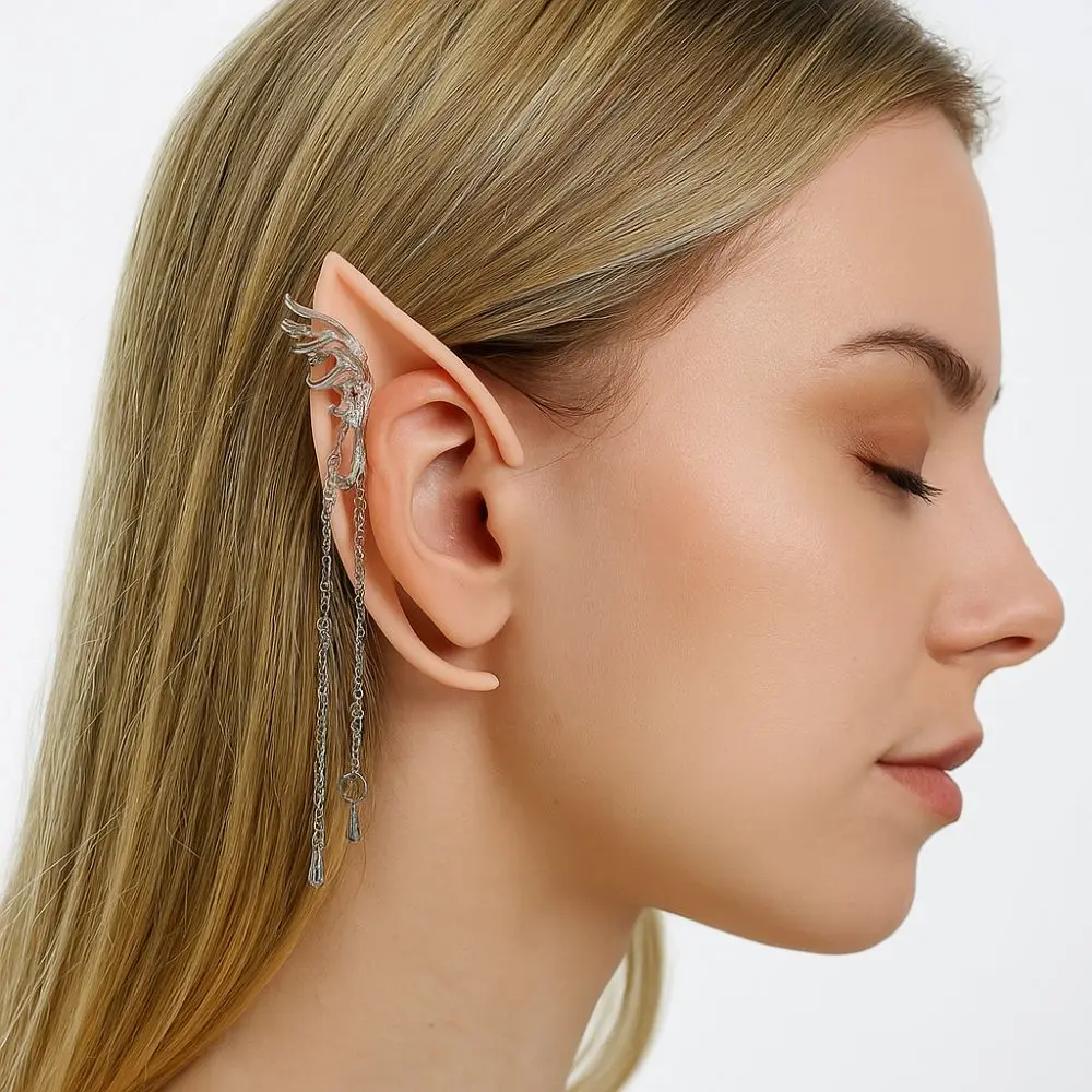 1pair Fairy Latex Elf Ears Cross Non-pierced False Ears Women Earrings with Earring Ear Cuff Jewelry Photography Props