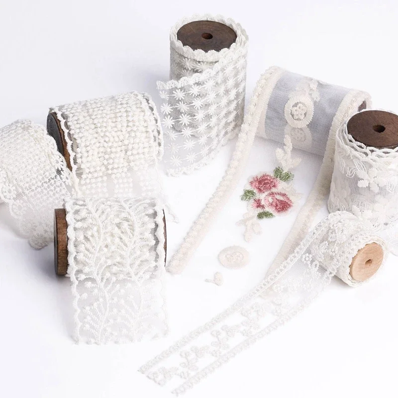 Flower Lace Fabric for Sewing Webbing, DIY 3D Embroidered Lace Ribbon, Headdress Clothing Trim, 10 Yards