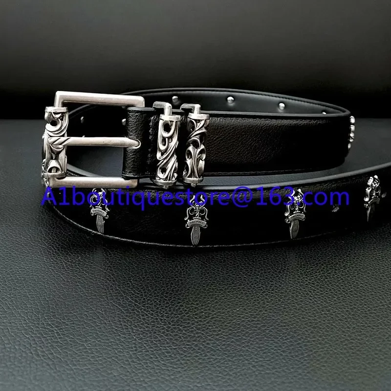 CH's niche cowhide engraved roller handmade full of holy swords retro punk versatile belt waist