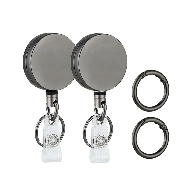 

4 Pack Heavy Duty Retractable Badge Holder Reels, Metal ID Badge Holder With Belt Clip Key Ring For Name Card Keychain