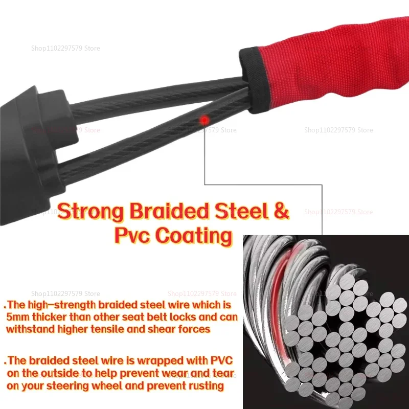 

Car Steering Wheel Lock Reinforced Cable Lock Thick Braided Steel Cable Anti-theft Safety Lock for Truck SUV Van RV