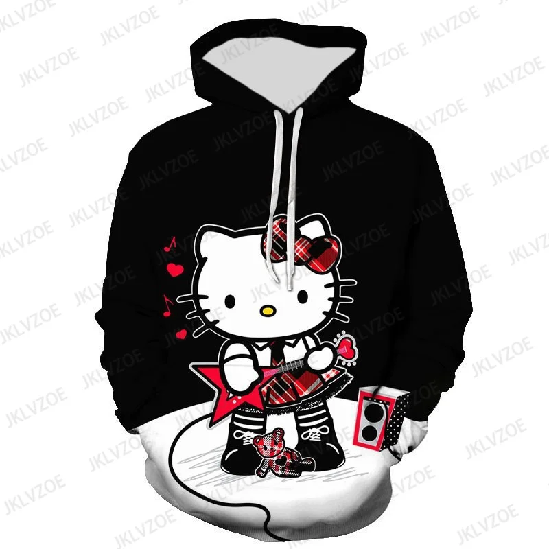 MINISO Couple Hoodies Fashion Hello Kitty 3D Print Hoodie Men Women Fashion Oversized Casual Sport Sweatshirts Pullovers Hooded