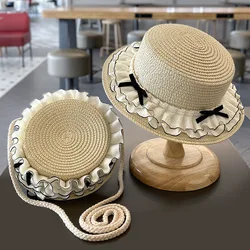 Straw Children Panama Hats for Girls Beach Baby Summer Hat Princess Lace Bow Kids Girl Cap Child Sun Hats Baby Accessories 2-6Y