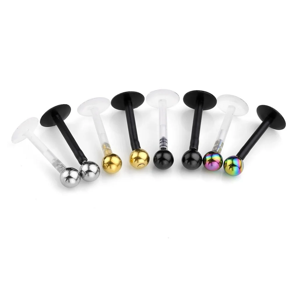8pcs 16G Stainless Steel Ball Internal Threaded White Acrylic Monroe Labret Lip Bar Ring Length For Women And Men