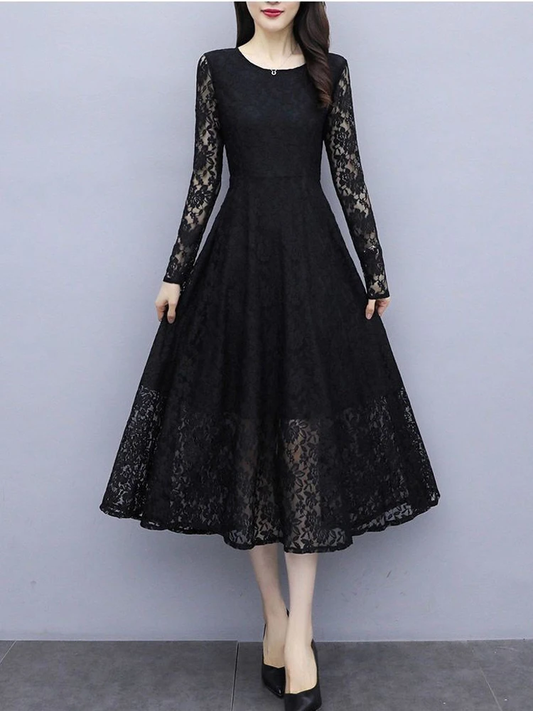 

Новое осеннее женское комбинированное платье 2026 года: сексуальное, кружевное, с круглым вырезом, длинными рукавами, в уличном стиле, модное, для повседневной носки, комфортное, длинное.