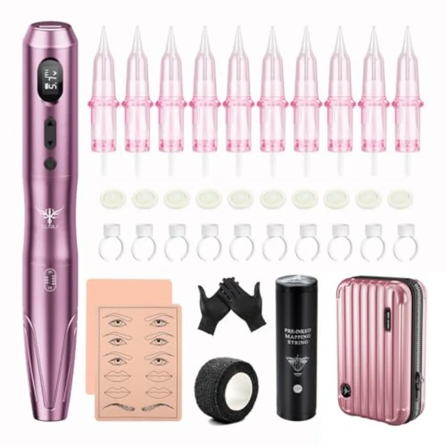 

Беспроводной набор для татуировки: перезаряжаемая машинка-ручка для тату с 10 игловыми картриджами для полуперманентного макияжа и микротату