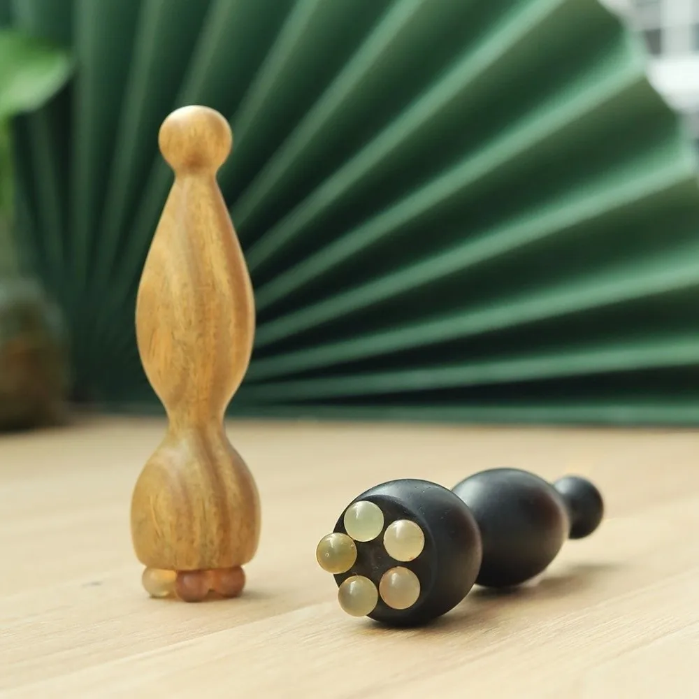 Five Beads Design Sandalwood Lotus Seedpod Massager Face Lifting and Tightening Natural Material Eye Massage Stick Skin Scraping
