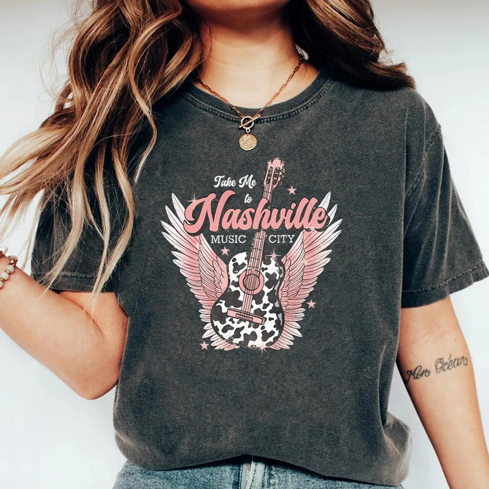 

2025 retro Nashville Shirt Cowgirl T-shirt western Country Music Tees Women/men Short Sleeve Western Shirts 90s Girls Trip Tops