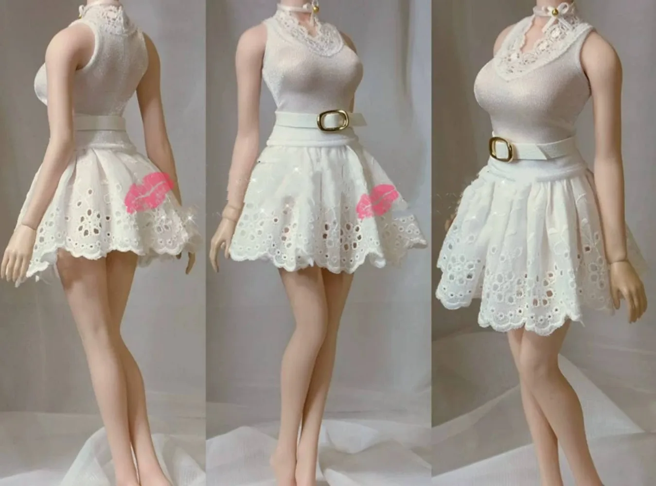 1: 6 White Lace Skirt Fluffy Dress Wrapped Female Soldier Sleeveless Top Tight   For 12 Inch Phicen Tbleague Figure Body Toys