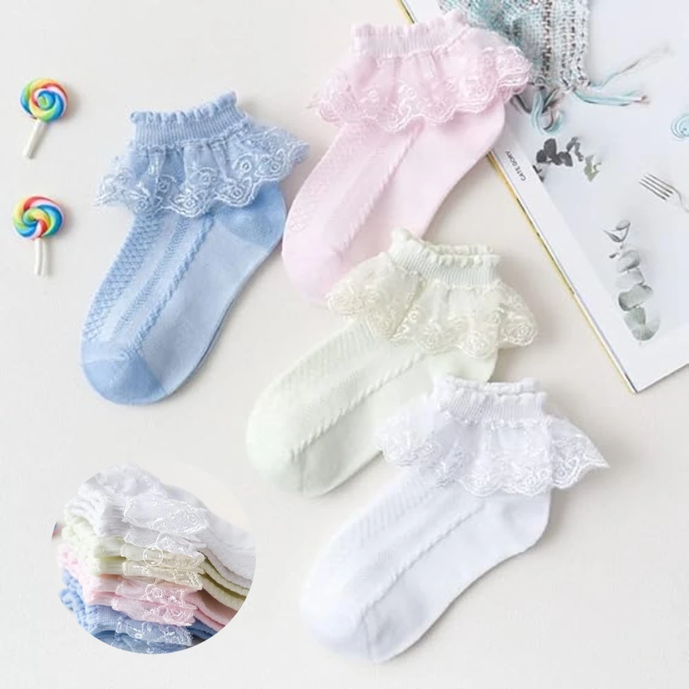 

Girls Lace Ruffle Socks Cute Children Baby Ankle Short Breathable Cotton Sock Princess Lace Dress Socks for 1-12 Years Kids Gift
