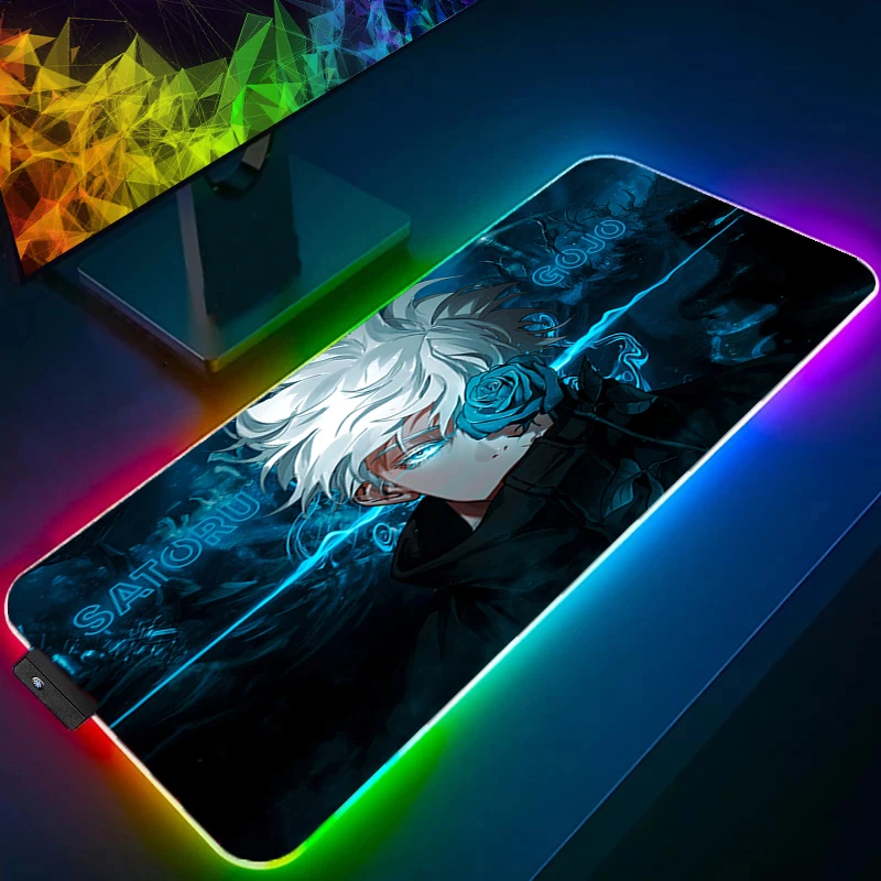 

RGB Mouse Pad jujutsu Kaisen Gojo Gamer Gaming Accessories Varmilo Keyboard PC Computer Desk Mat Carpet Backlight LED Mousepad