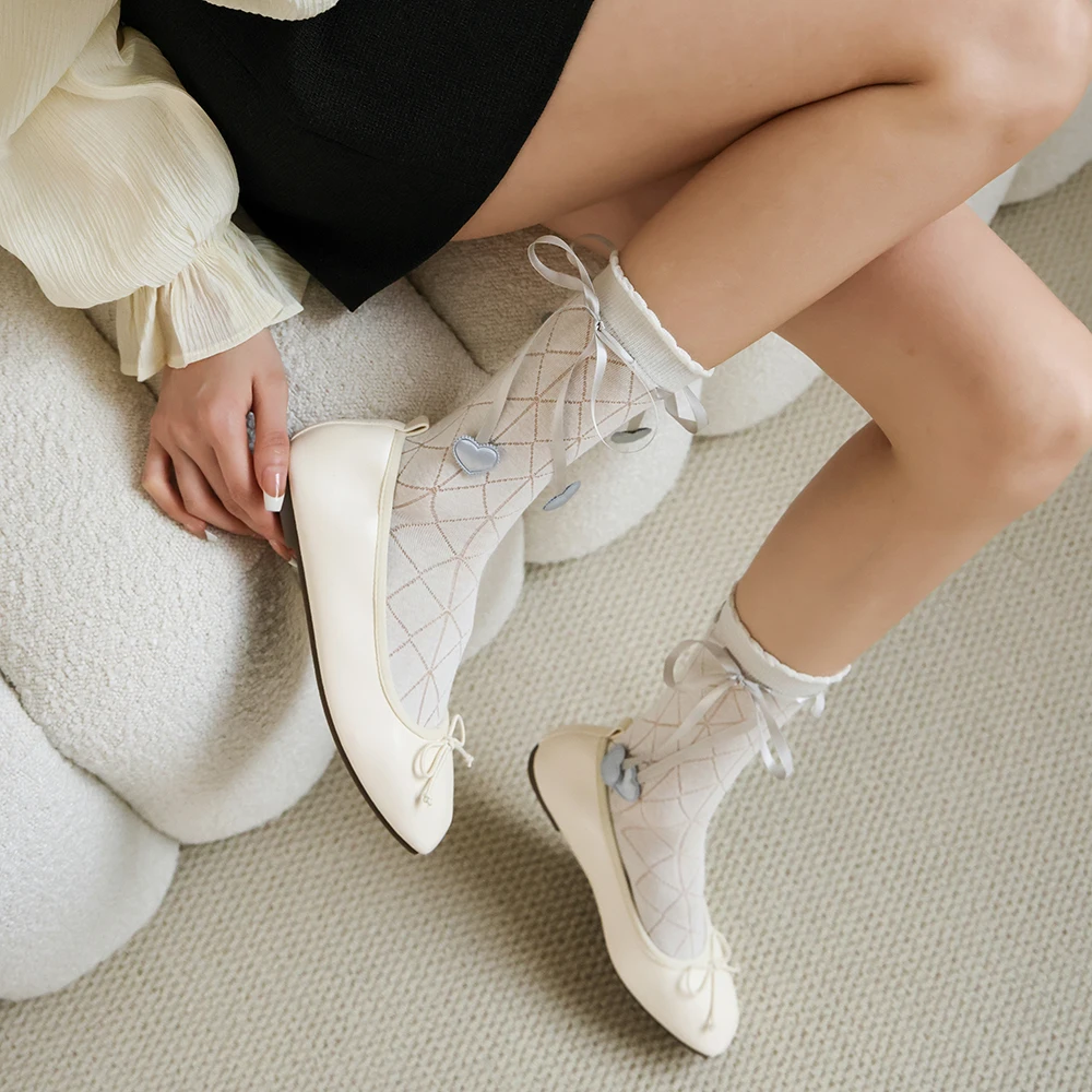 Woman Cute Mid-calf Socks Love Heart Pattern Ankle Stockings Breathable Thin Lolita Style Socks Female Kawaii Short Stockings