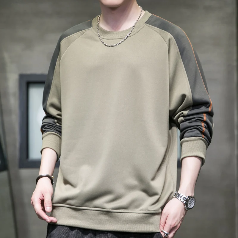 Spring Autumn Men's Solid Round Neck Screw Thread Lantern Long Sleeved Sports and Leisure Hoodies Office Lady Undershirt Tops