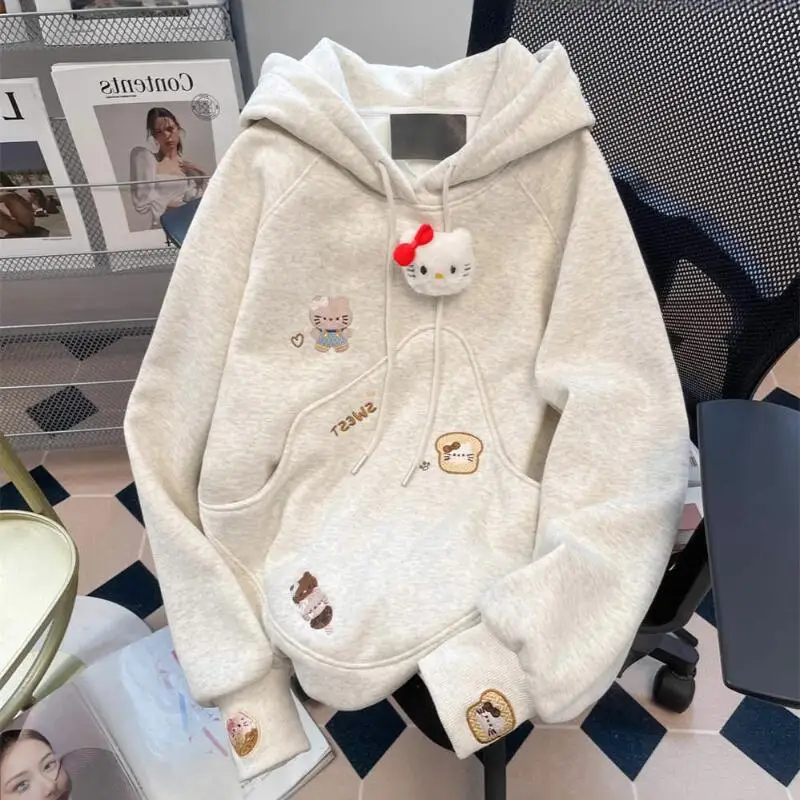 

Hot Sanrio Versatile Plaid Cardigan Hello Kitty Splicing Sweatshirt Early Autumn Popular Embroidery Fashion Loose Casual Jacket