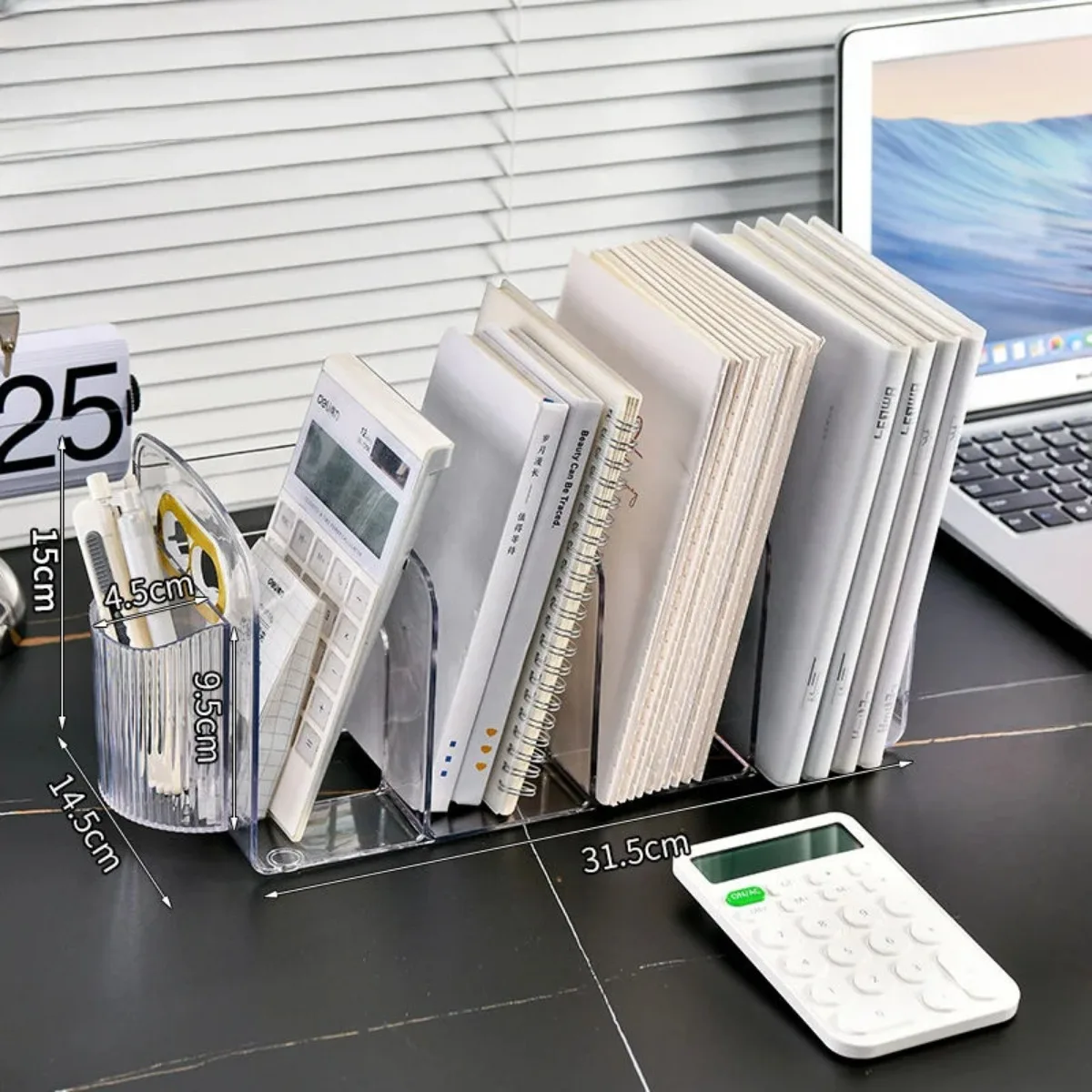 Clear Acrylic Bookends Convenient Desk Organizer with Handle Desktop Sorting Rack Divided Plastic Book Stand Desktop Organizer