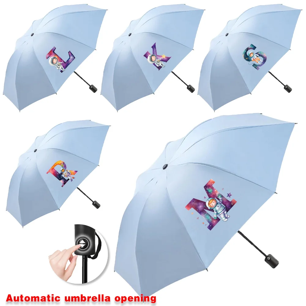 

Automatic Umbrella Portable Sunshade Sunscreen Rain Umbrella Blue Handle Foldable Sun Rain Dual Astronaut Letter Series Travel