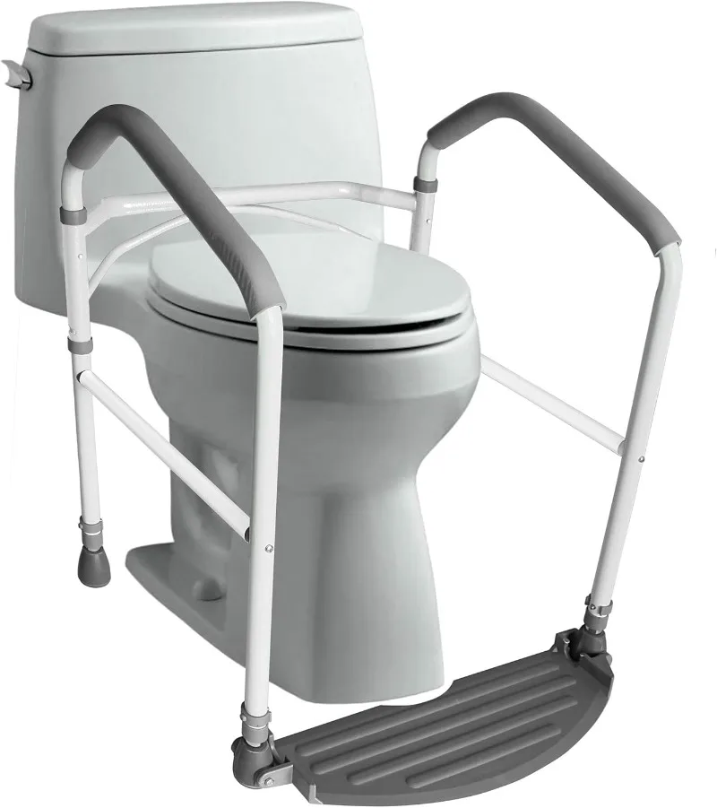 Toilet Safety Frame & Rail - Folding & Portable Bathroom Toilet Safety Rails - Handrail Toilet Bars with Adjustable Height (
