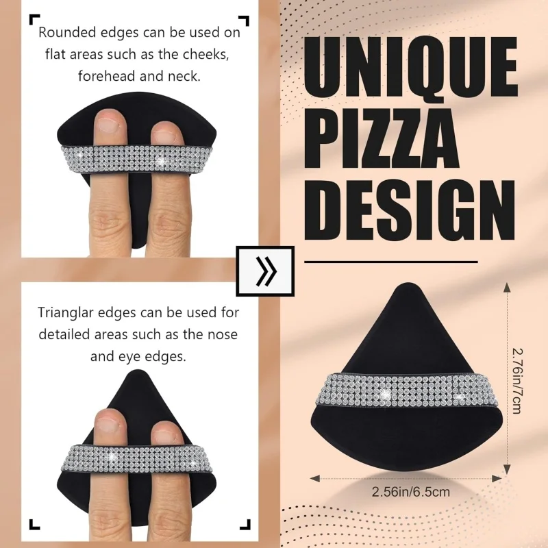 3 pçs diamante triângulo pó puff rosto macio ferramenta de maquiagem strass macio esponja de veludo maquiagem esponja cosméticos acessórios