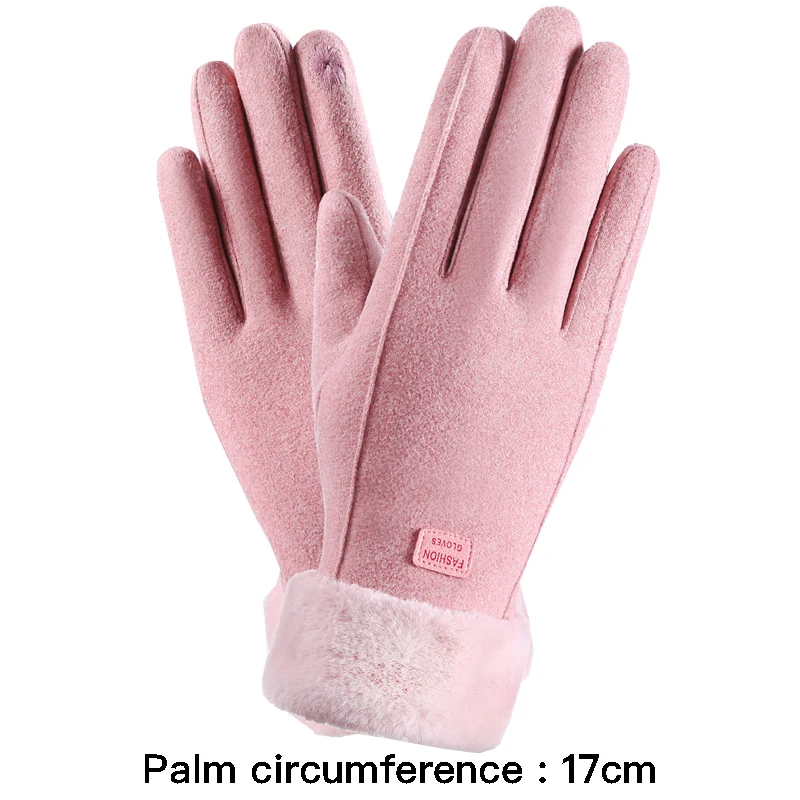 

High quality winter gloves for women suede fur lining hand warmer new 2023 elegant gloves - pink grey beige