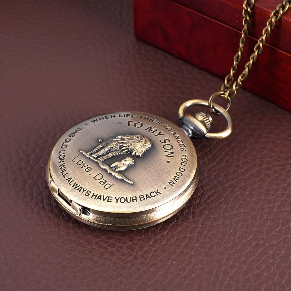 Retro lettering TO MY SON pocket watch with letters, father and SON pattern, clamshell necklace, quartz wall watch